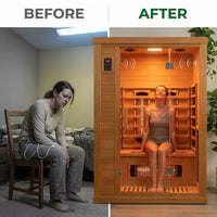 Infrared Sauna with Fda-Certified Red Light Therapy 660Nm & 850Nm | Full Spectrum, Ultra Low EMF, Fast Heat-Up, Canadian Hemlock, 7 PCS Carbon Fiber Heaters, Easy Assembly, 1170W 110V — Before & After