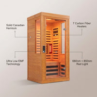 Infrared Sauna with Fda-Certified Red Light Therapy 660Nm & 850Nm | Full Spectrum, Ultra Low EMF, Fast Heat-Up, Canadian Hemlock, 7 PCS Carbon Fiber Heaters, Easy Assembly, 1170W 110V — infographic