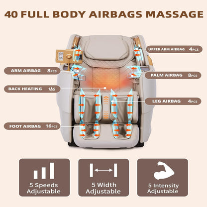 Massage Chair 4D Full Body Zero Gravity 55" Long Sl-Track,Beige | 20 Auto Modes,40 Airbags,Back Heat,Body Scan,Calf & Foot Roller,Hd Touchscreen,App Control,Bluetooth Speaker for Home Office